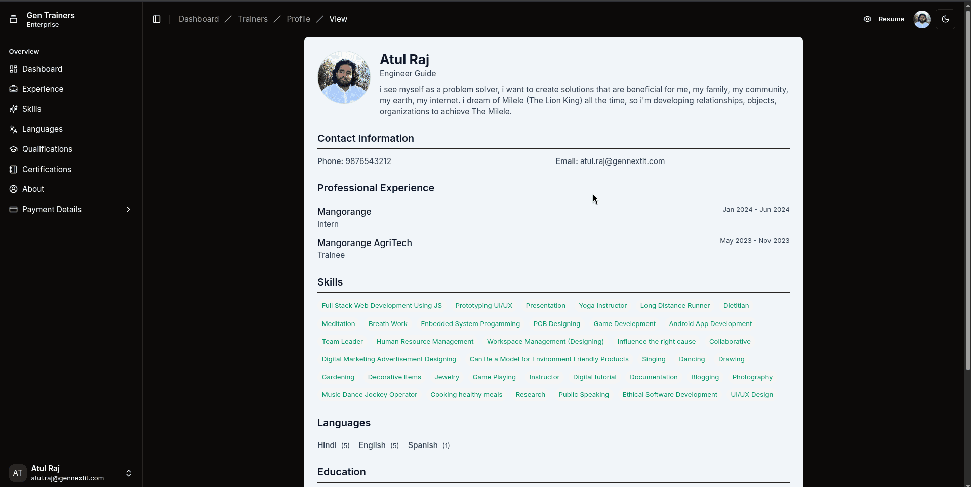 Full Resume Page preview
